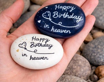 Gedenkstein „Happy Birthday in Heaven“ – Handbemalter Stein – Erinnerungsgeschenk – Trauergeschenk – Grabdeko – Memorial Stone