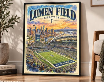 Lumen Field Vintage Travel Poster | Seattle Stadium Art Print | Seattle Wall Art | Football Stadium Decor | Seattle Sports Gift