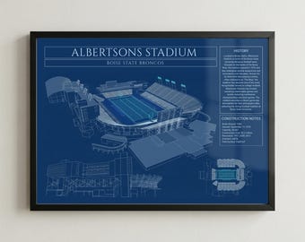 Boise State Stadion Blueprint gerahmter Druck, College Football Stadion Wandkunst