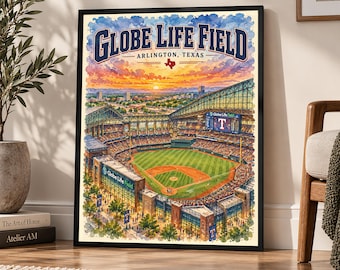 Globe Life Field Vintage Poster | Arlington Texas Baseball Stadium Art | Retro Ballpark Print | Texas Rangers Inspired Wall Decor