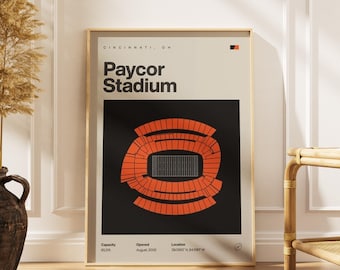 Impresión del estadio de los Cincinnati Bengals, arte futbolístico moderno de mediados de siglo (descarga digital)