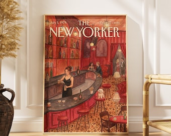 Vintage New Yorker Cocktail Bar Poster, Elegant Speakeasy Wall Art, Retro Martini Lounge Print, Chic Magazine Cover, Parisian Bar Vibes