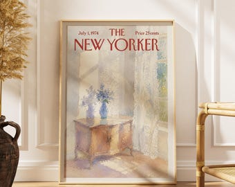 Vintage New Yorker Lavendelposter, Druck eines sonnenbeschienenen Cottages