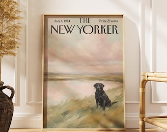 Vintage-Poster aus New York mit schwarzem Labrador, Küstenhund-Motiv, Seemotiv