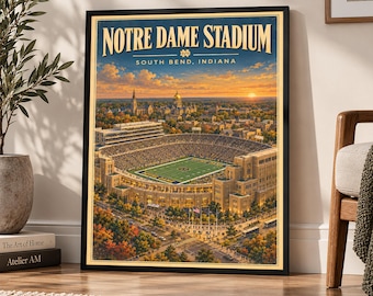 Notre Dame Stadium Poster, South Bend Indiana Wall Art, Vintage College Football Print, Notre Dame Campus Art, Irish Football Gift