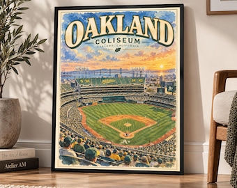 Oakland Coliseum Vintage Poster | Oakland Athletics Baseball Stadium Art | Retro Oakland As Ballpark Print | Oakland California Wall Decor