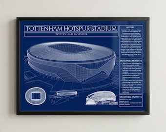 London Football Stadium Blueprint Framed Print, Modern Soccer Stadium Wall Art