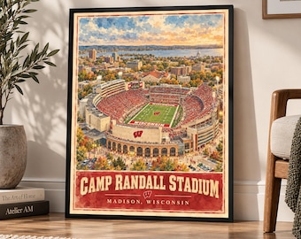 Camp Randall Stadium Poster | Madison Wisconsin Wall Art | Wisconsin Badgers Football Stadium Print | Vintage College Football Decor