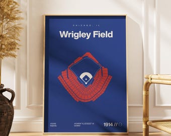 Wrigley Field Chicago Cubs Poster, Mid Century Modern Baseball Art (Digital Download)