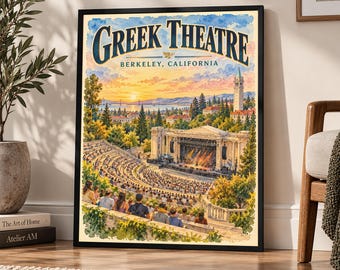 Greek Theatre Berkeley Poster | Vintage Concert Venue Print | Berkeley California Wall Art | UC Berkeley Greek Theatre | Music Lover Gift