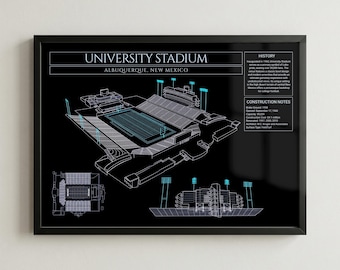University Stadium Blueprint Framed Print, College Football Wall Art Decor