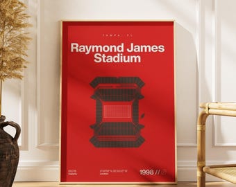 Impresión del Estadio Raymond James de los Tampa Bay Buccaneers, arte futbolístico moderno de mediados de siglo (descarga digital)