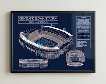 Cleveland Browns FirstEnergy Stadium Blueprint Football Print