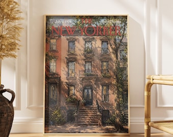 Vintage-Poster im Stil eines New Yorker Brownstone-Hauses, historischer Druck aus NYC