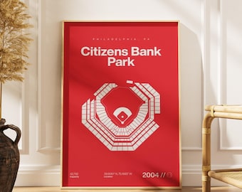 Citizens Bank Park Print, Philadelphia Phillies Stadium, Mid Century Modern Baseball Art (Digital Download)