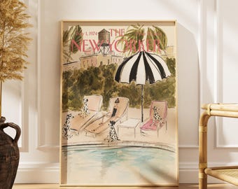 Vintage-Poster „Dachpool im New Yorker Stil“, schicke New Yorker Sommer-Wandkunst, modischer Pool-Print, luxuriöse Magazin-Cover-Dekoration