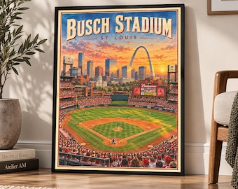 Busch Stadium Vintage Poster, St. Louis Baseball Wall Art, Retro Ballpark Print, Gateway Arch Illustration, Baseball Gift