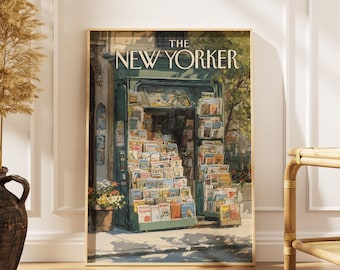 Vintage-Poster einer New Yorker Buchhandlung, farbenfroher Buchladen-Druck