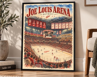 Joe Louis Arena Poster | Detroit Hockeytown Print | Vintage Hockey Arena Wall Art | Detroit Red Wings Inspired Gift | NHL Stadium Poster