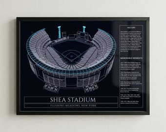 Shea Stadium Blueprint Framed Print, New York Baseball Stadium Wall Art