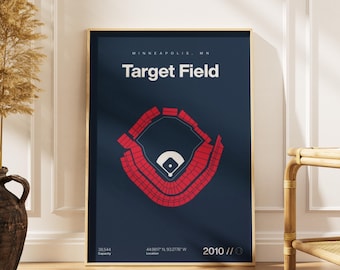 Target Field Minnesota Twins Stadium Print, Mid Century Modern Baseball Art (Digital Download)