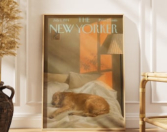 Vintage New Yorker Poster mit Golden Retriever, Druck eines schlafenden Hundes