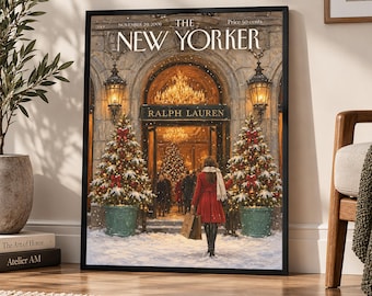 Vintage New Yorker Ralph Lauren Christmas Poster, Vintage Holiday Fashion Wall Art, Luxury Winter Shopping Print, Christmas Magazine Cover