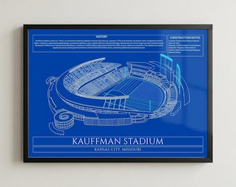 Kansas City Royals Kauffman Stadium Ballpark Blueprint Baseball Wall Art