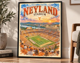 Neyland Stadium Poster, Tennessee Volunteers Football Stadium Art, Knoxville TN College Football Vintage Wall Decor
