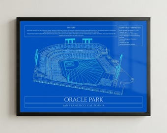 San Francisco Baseball Stadium Blueprint Framed Print, Modern Ballpark Wall Art