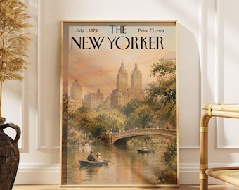Vintage-Poster aus New York, Retro-Motiv: Ruderboot-Druck der Bow Bridge im Central Park, romantische Skyline-Wandgestaltung in NYC