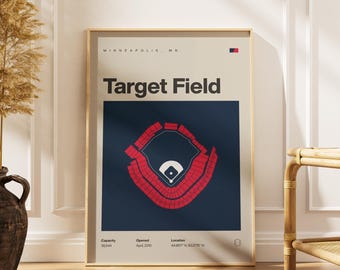 Zielfeld Minnesota Twins Stadion Druck, Mid Century Modern Baseball Kunst (Digitaler Download)