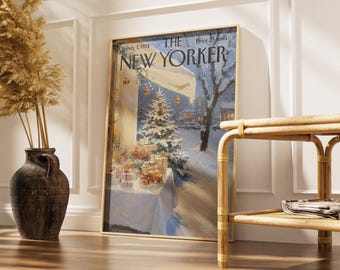 Vintage-Weihnachtsplakat aus dem New Yorker, Druck mit verschneitem Marktmotiv