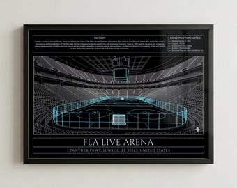 Florida Arena Blueprint Framed Print, Modern Basketball Arena Wall Art Decor