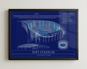 Los Angeles Rams Sofi Stadium Blueprint Football Print