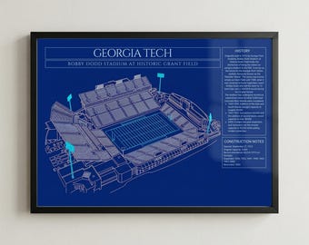 Georgia Tech Bobby Dodd Stadium Minimalist Print, Yellow Jackets Wall Art