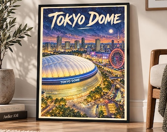 Tokyo Dome Poster, Yomiuri Giants Stadium Art, Vintage Japanese Baseball Print, Tokyo Dome Wall Art, Japan Sports Poster