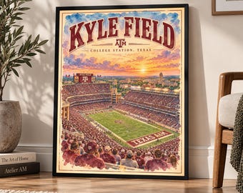 Kyle Field Poster | Texas A&M Aggies Stadium Print, College Station Texas Vintage Football Art, NCAA Stadium Wall Decor