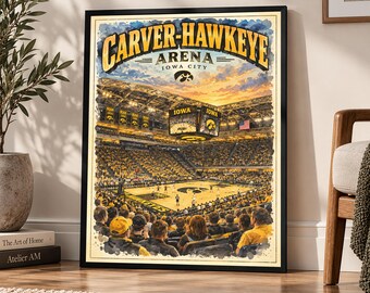 Carver-Hawkeye Arena Poster, Iowa Hawkeyes Basketball Print, Iowa City Wall Art, Vintage College Basketball Arena Poster, Hawkeyes Gift