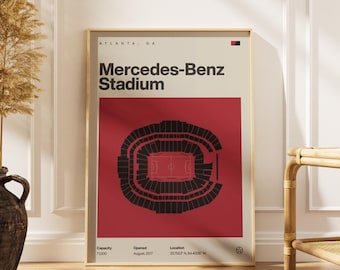Lámina del estadio Mercedes-Benz de Atlanta, arte futbolístico moderno de mediados de siglo (descarga digital)
