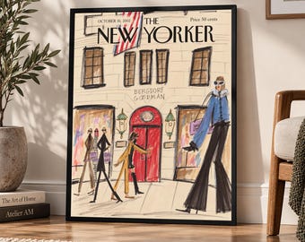 Vintage New Yorker Bergdorf Goodman Poster, NYC Fashion Wall Art, Vintage Shopping Illustration, New York Magazine Cover, Chic Fashion Decor