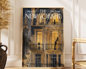 Vintage-Poster eines New Yorker Cafés, gemütliches Wandbild eines NYC-Cafés, Druck einer regnerischen New Yorker Straße, Dekor des Chrysler Buildings, Magazincover-Stil