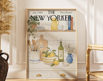 Vintage New Yorker Küchenposter, mediterranes Zitronenmotiv