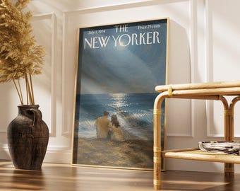 Vintage-Poster „New Yorker Strand im Mondschein“, romantisches Paarmotiv