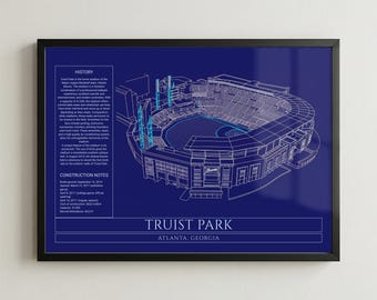Truist Park Atlanta Braves Stadium Print, Mid Century Modern Baseball Art