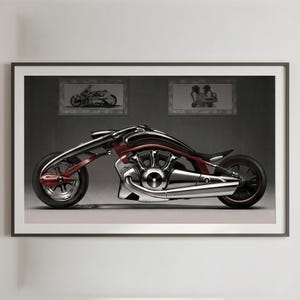 Arte mural de motocicletas de concepto personalizado / Diseño de moto retro futurista / Póster ultra detallado para descarga digital