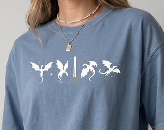 Comfort Colors® Dragon Sword Shirt, Fantasy Dragon Tee, Bookish Dragon Shirt, Romantasy Tee, Dragon Lover Gift, Dark Academia Gift Her