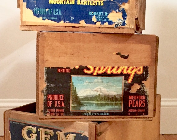 Vintage Pear Crate Crystal Springs Wood Fruit Bin 1950s Medford Pears Oregon