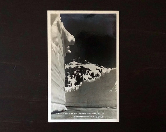 Vintage CA Postcard Snow California Lassen Highway 1940s Black & White RPPC Snow Walls Photo Eastman's Studio B-1598 Divided Postcard Unused