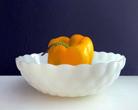 Vintage Bowl Milk Glass White Bubble Bowl 8 inch diameter Anchor Hocking Glass